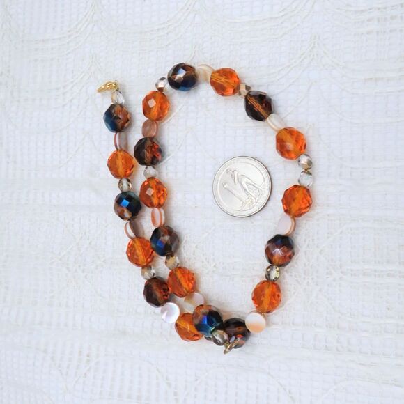 Handmade Amber and Brown Crystal Necklace 16 Inches For Women - Picture 3 of 6